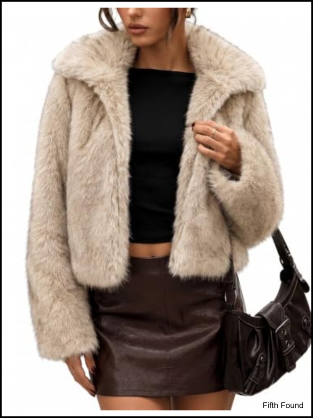Cropped Two-Tone Faux Fur Coat Fluffy Warm Jacket with Pockets